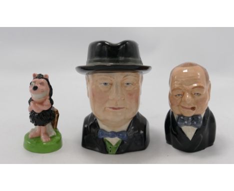 Carlton ware Sir Winston Churchill character jug: together with Bairstow Sir Winston Churchill jug anda Wade Nasher figure (3