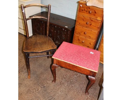 Early 20th century piano/dressing table storage stool: together with a single bentwood chair (2). 