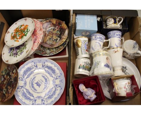 A collection of commemorative cups and tankards: including Royal Doulton, Royal Worcester, Spode, together with Royal Albert 