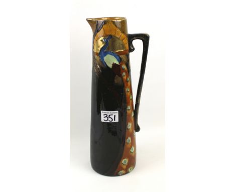 Thomas Forester Art Nouveau Tall Jug with Peacock design 