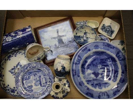 Tray of Blue &amp; White China - Delft, Ashworth, Spode, Minton etc. 