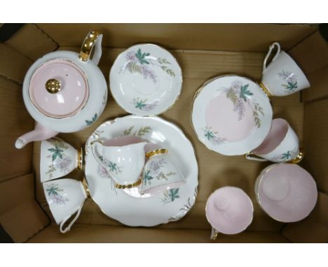 Queens ware Louise tea set: to include cake plate, 6 trio's, milk jug, sugar bowl, teapot 