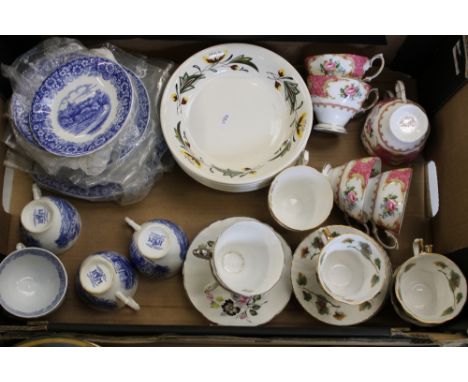 A collection of ceramic items including: Royal Albert Lady Carlisle tea cups (6)(2nds), Beswick Verona bowls, blue and white 