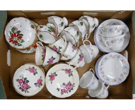 Queen Anne Noel  cups and saucers: together with Queens Claire cups &amp; saucers etc ( 1 tray) 