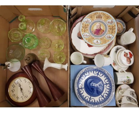 A mixed collection of items to include: Art Deco green glass dressing table items, Royal and Papal commemorative items etc (2