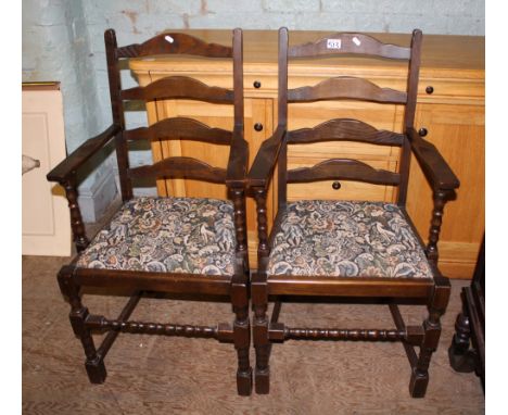 Pair of mid 20th Century Jaycee ladder back open armchairs (2). 