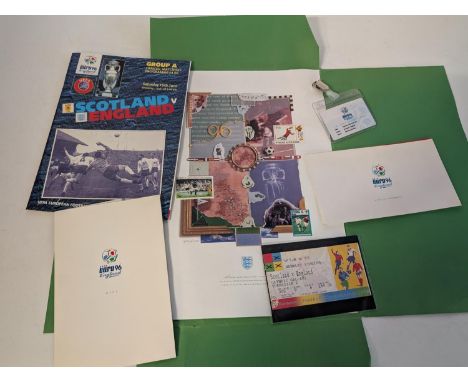 A selection of England Vs Scotland Euro 96 football ephemera including programme, ticket and other