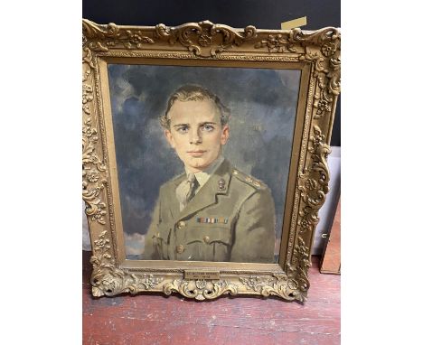 A WW2 period oil on canvas portrait by Francis Edwin Hodge, posthumously depicting Lieutenant Alf Cooke (1914 - 1945) in his 