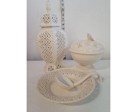 Three pieces of Royal Creamware including tureen etc, shipping unavailable