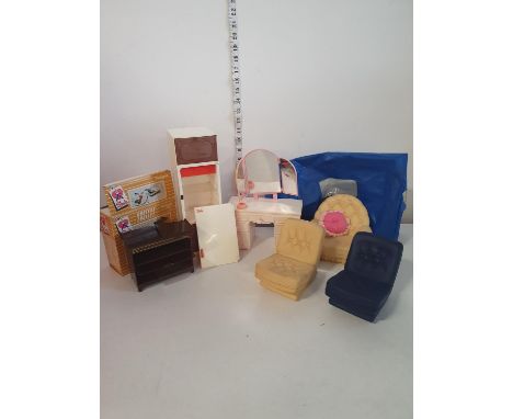 A selection of assorted Sindy accessories including fridge and boxed hostess trolley