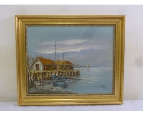 R. Kay framed oil on canvas of sailing boats on a lake, signed bottom right, 39.5 x 49.5cm