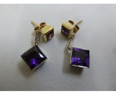 A pair of 9ct gold amethyst and diamond earrings, approx total weight 6.4g