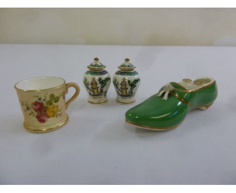 A quantity of English porcelain miniatures to include a Royal Worcester tankard, pair of Staffordshire vases and an early ink