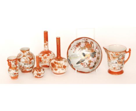  Seven pieces of assorted late 19th Century Japanese Kutani ware to include three vases of globe and shaft form and a footed 