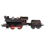 Bing B-Dampflok, mit 2A-Tender, Spur 1, elektr., CL, Stirnlampe lose, Gebrauchsspuren, kleine LS,