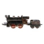 Bing B-Dampflok, Spur 1, Starkstrom, schwarz, mit Tender und 1 el. bel. Stirnlampe, Z 4