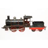 Märklin B-Dampflok 21, Spur 1, uralt, schwarz, mit falschem Tender, Uhrwerk def., Z 4