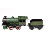 Fischer B-Dampflok, Spur 1, Uhrwerk intakt, mit Tender, Zylinder lose, starke LS, Tenderrahmen