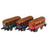 3 Bing Spur 1-Wagen, uralt, CL und HL, leichte Gebrauchsspuren, L 23, Z 2