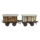 2 Bing Bierwagen, einer mit Münchner-Kindl-Emblem, Spur 1, uralt, CL, 1 Dach nachlackiert, L 17,