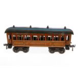 Bing int. Speisewagen, Spur 1, uralt, Teak, CL, 4A, mit Inneneinrichtung und 7 Sitzfiguren, Dach