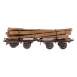 2 Bing Drehschemelwagen, mit Langholzladung, Spur 1, nachlackiert, L 33, Z 3