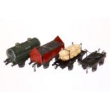 Bing Wagen, Kessel- 10487, Kohle-, Drehschemel- und Rungenwagen mit Ladung, Spur 1, CL,