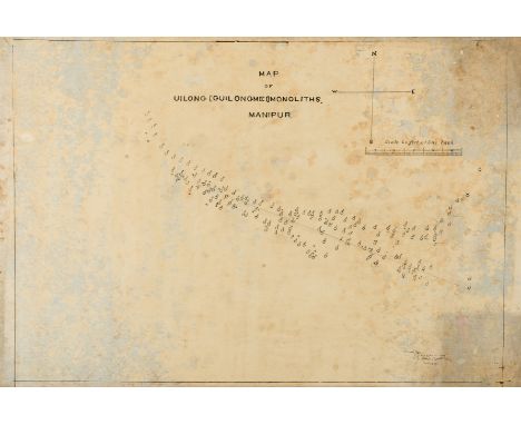 NO RESERVE India.- Stone monoliths of Willong Khullen.- Map of Uilong [Guilongmei] Monoliths. Manipur, unusual manuscript tra