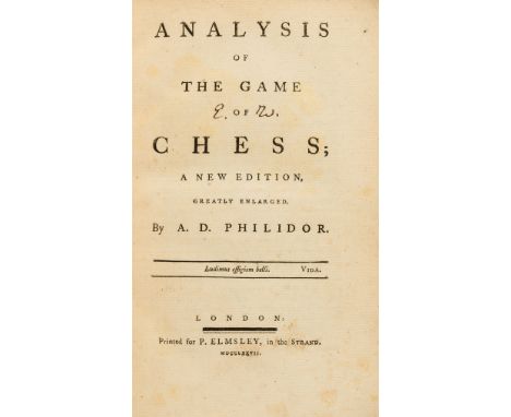 Chess.- Philidor (François-André Danican) Analysis of the Game of Chess; A New Edition, engraved portrait frontispiece (not c