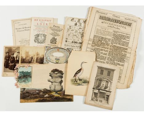 NO RESERVE Ephemera.- A quantity of Pictorial and Printed Ephemera, including: 7 ff. from a ?C17th Bible (Book of Ecclesiaste