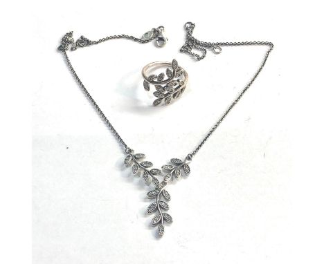 2 x Pandora sterling silver shimmering leaves ring and necklace 