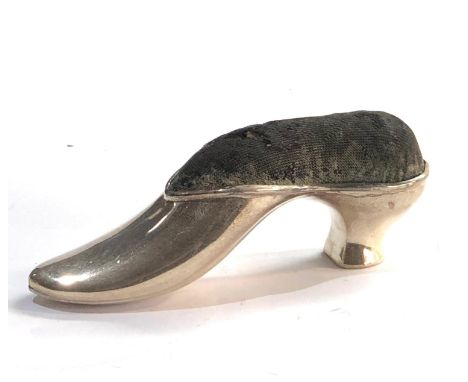 Antique silver shoe pin cushion 