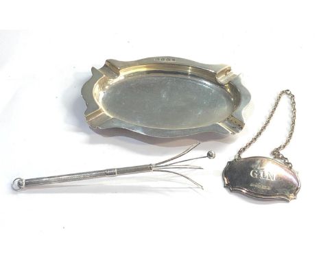 Silver items includes ash tray decanter label and cocktail mixer 