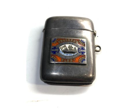 Antique silver vesta with advertising enamel plaque Englands moreland Gloucester glory matches 