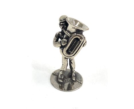 Dutch silver miniature man playing trumpet  dutch sword hallmark 