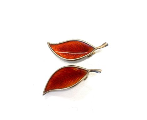 Denmark silver and enamel leaf earrings 