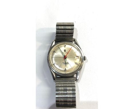 Vintage Olymp gents automatic wristwatch day date dial red centre second hand 25 jewel  ticks but no warranty given 