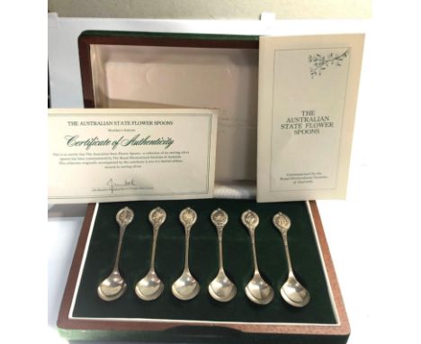 Boxed set of 6 sterling silver Australian state flower spoons weight approx 120g 