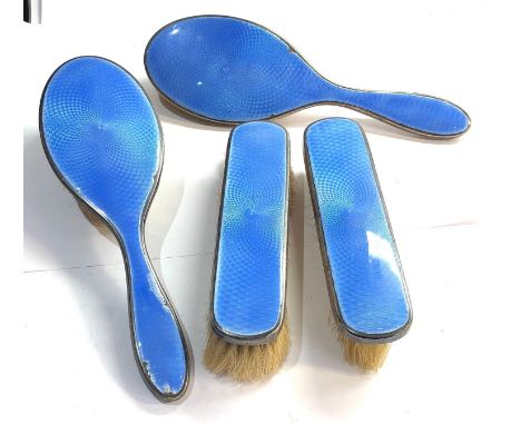 Antique silver and blue enamel brush set 