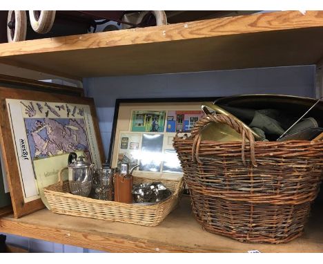 Shelf of assorted including plated tea set etc.