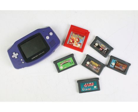 Retro Gaming - Nintendo Gameboy Advanced console (missing battery cover) with 6 x games (Pokemon Red, Tony Hawks Pro Skater, 