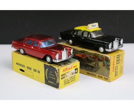 Two boxed Dinky Nicky Toys to include 051 Mercedes Benz Taxi in black with yellow roof and taxi sign to roof (Box fair with o