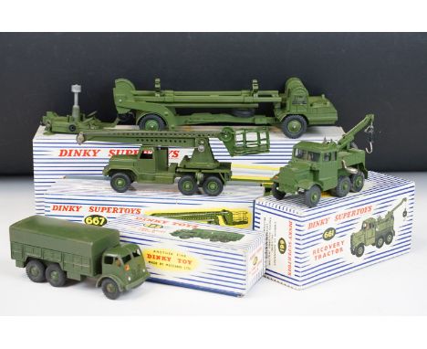 Four boxed Dinky Supertoys military diecast models to include 622 10-Ton Army Truck, 661 Recovery Tractor, 666 Missile Erecti