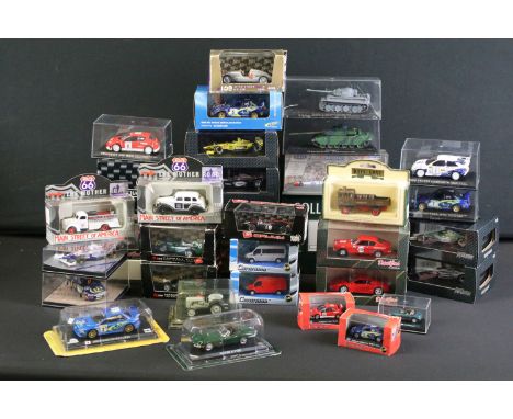 36 Boxed / cased diecast models, mainly F1 &amp; racing related to include 4 x Deetail Cars featuring Collectors Kit Jaguar X