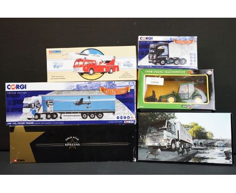 Six boxed diecast models to include 2 x Corgi Hauliers Of Renown (1/50 CC13780 Scania R Topline &amp; CC14122 DAF 105 with Fr