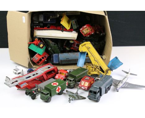 Collection of various Mid 20th C onwards play worn diecast models to include Dinky, Matchbox Superkings, Britains, Corgi, etc