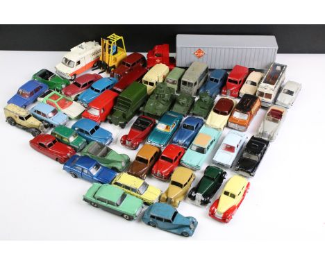 47 Mid 20th C play worn Dinky &amp; Corgi diecast models to include Dinky Hillman Minx, Dinky 30V NCB Electric Van etc 