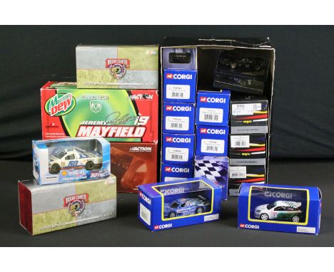 20 Boxed / cased Racing vehicles diecast models to include 9 x Corgi (TY97015, TY97302, TY97034, TY97315, etc), 4 x Action Na