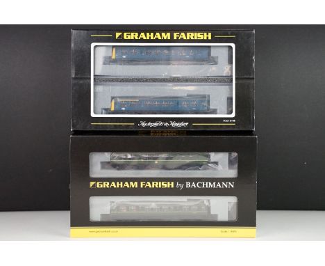 Two cased Graham Farish by Bachmann N gauge DMU sets to include 371-876 Class 108 DMU BR Blue (two car) and 371-875A 108 DMU 