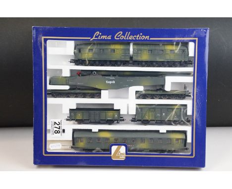 Boxed Lima OO gauge L149705 WW2 Military Train Pack Geschutz Leopold Wltkrieg Militarzug mit V188 3 Wagons set, complete 
